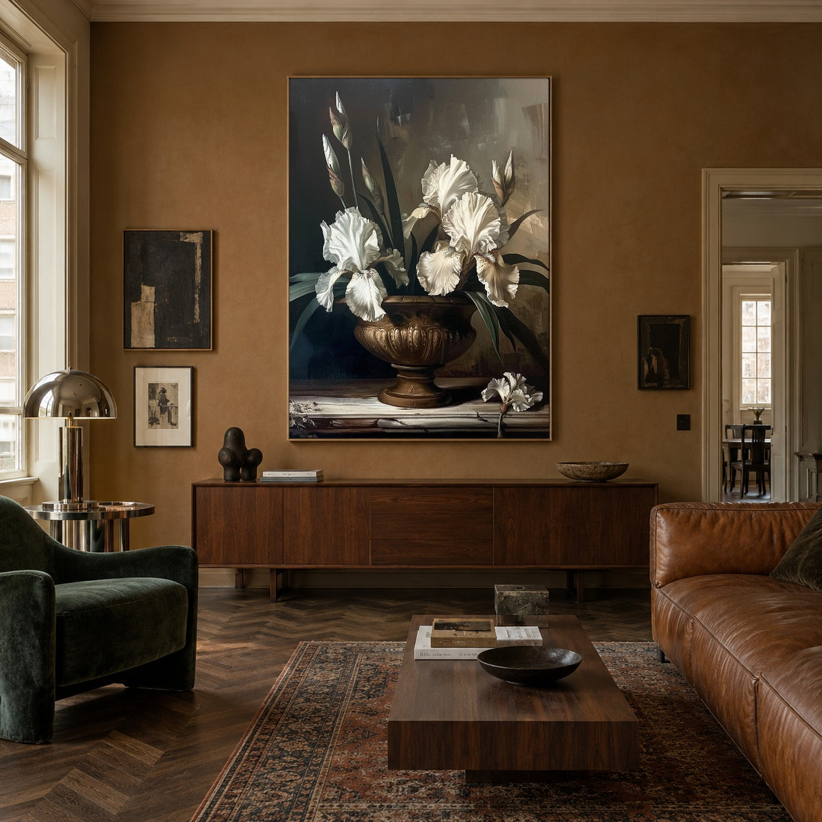 Ivory Iris Bronze Bowl - interior setting 5 - expressive contemporary art painting
