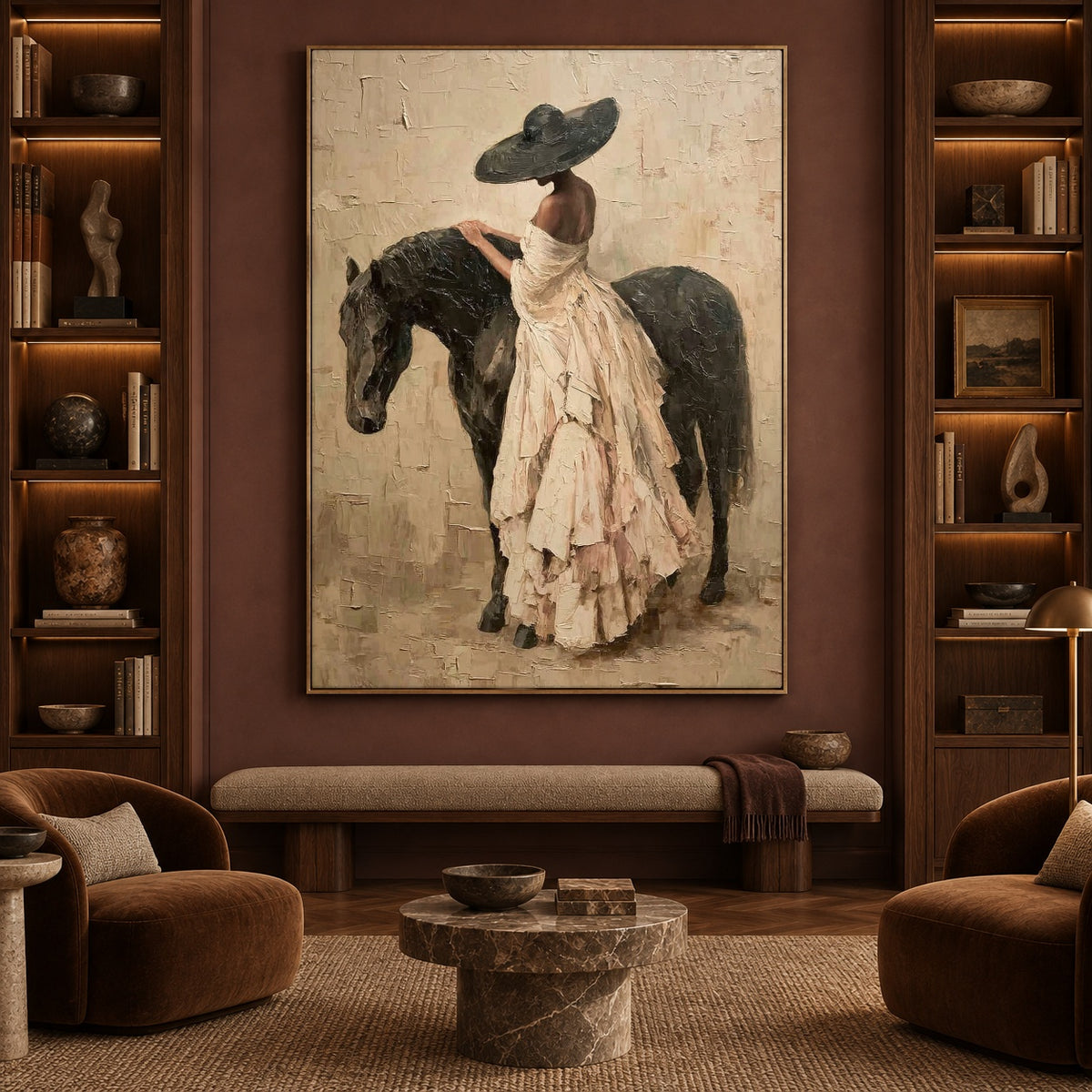 Ivory Ribbon Companion - front-view living-room hero - expressive contemporary art painting