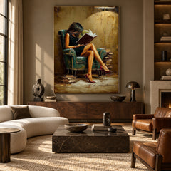 Lamplit Literary Hours - front-view living-room hero - expressive contemporary art painting