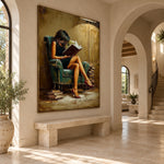 Lamplit Literary Hours - oblique view - expressive contemporary art painting