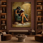 Lamplit Literary Hours - interior setting 3 - expressive contemporary art painting