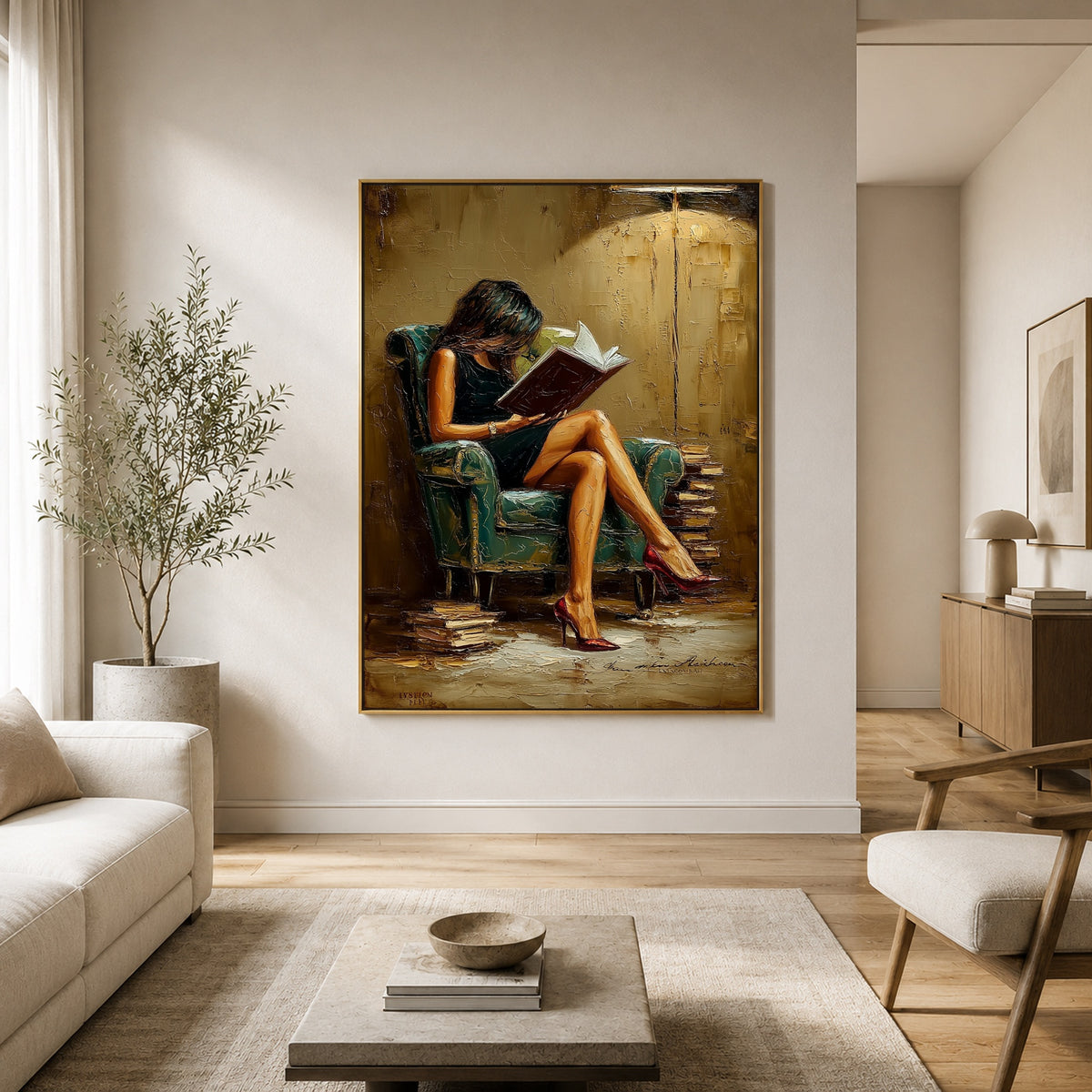 Lamplit Literary Hours - interior setting 5 - expressive contemporary art painting