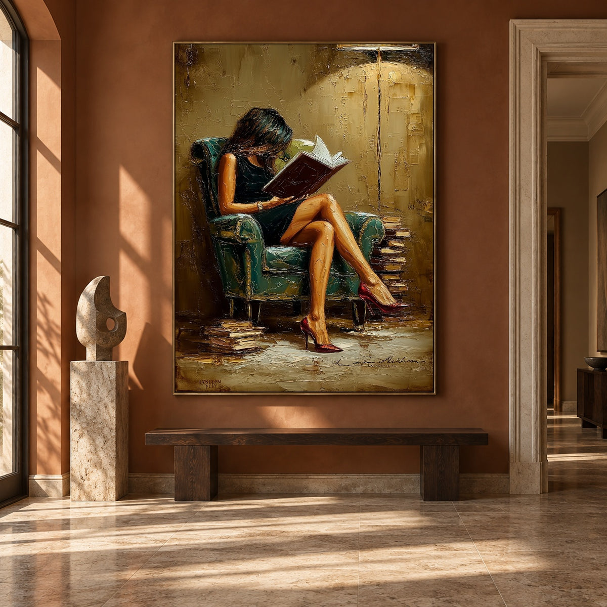 Lamplit Literary Hours - interior setting 8 - expressive contemporary art painting
