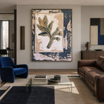 Leaf on Weathered Paper - interior setting 3 - expressive contemporary art painting