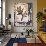 Leaf on Weathered Paper - interior setting 4 - expressive contemporary art painting