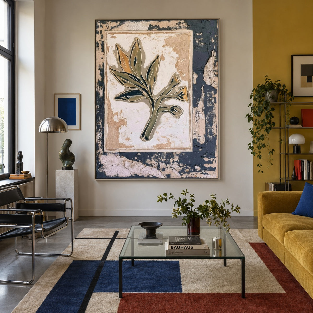 Leaf on Weathered Paper - interior setting 4 - expressive contemporary art painting