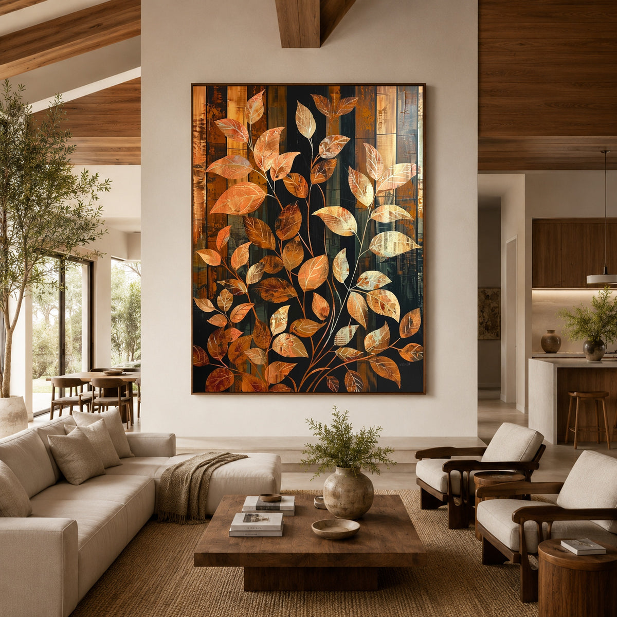 Leaves in Amber Rhythm - interior setting 3 - expressive contemporary art painting