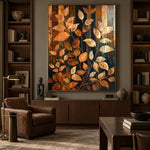 Leaves in Amber Rhythm - interior setting 8 - expressive contemporary art painting