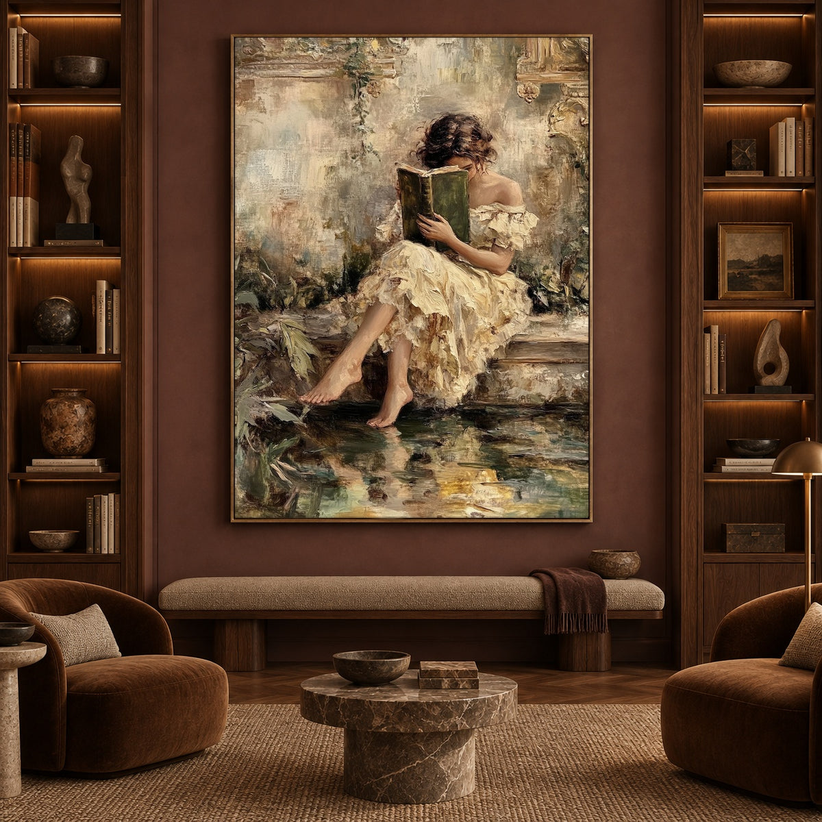 Lost Within Green Pages - front-view living-room hero - expressive contemporary art painting