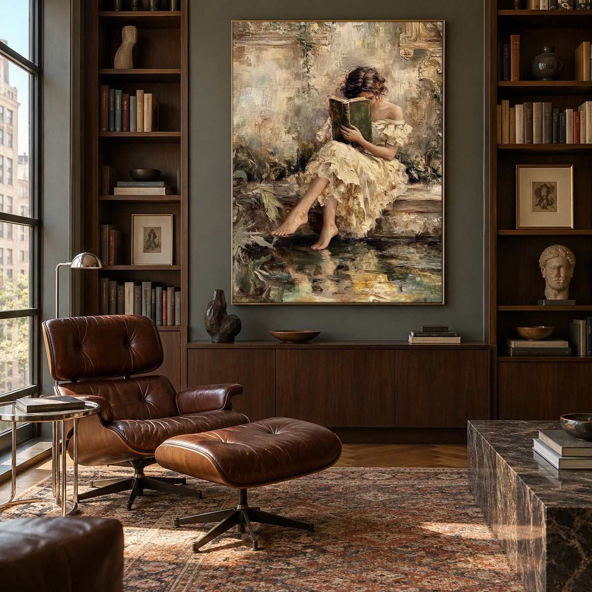 Lost Within Green Pages - interior setting 3 - expressive contemporary art painting