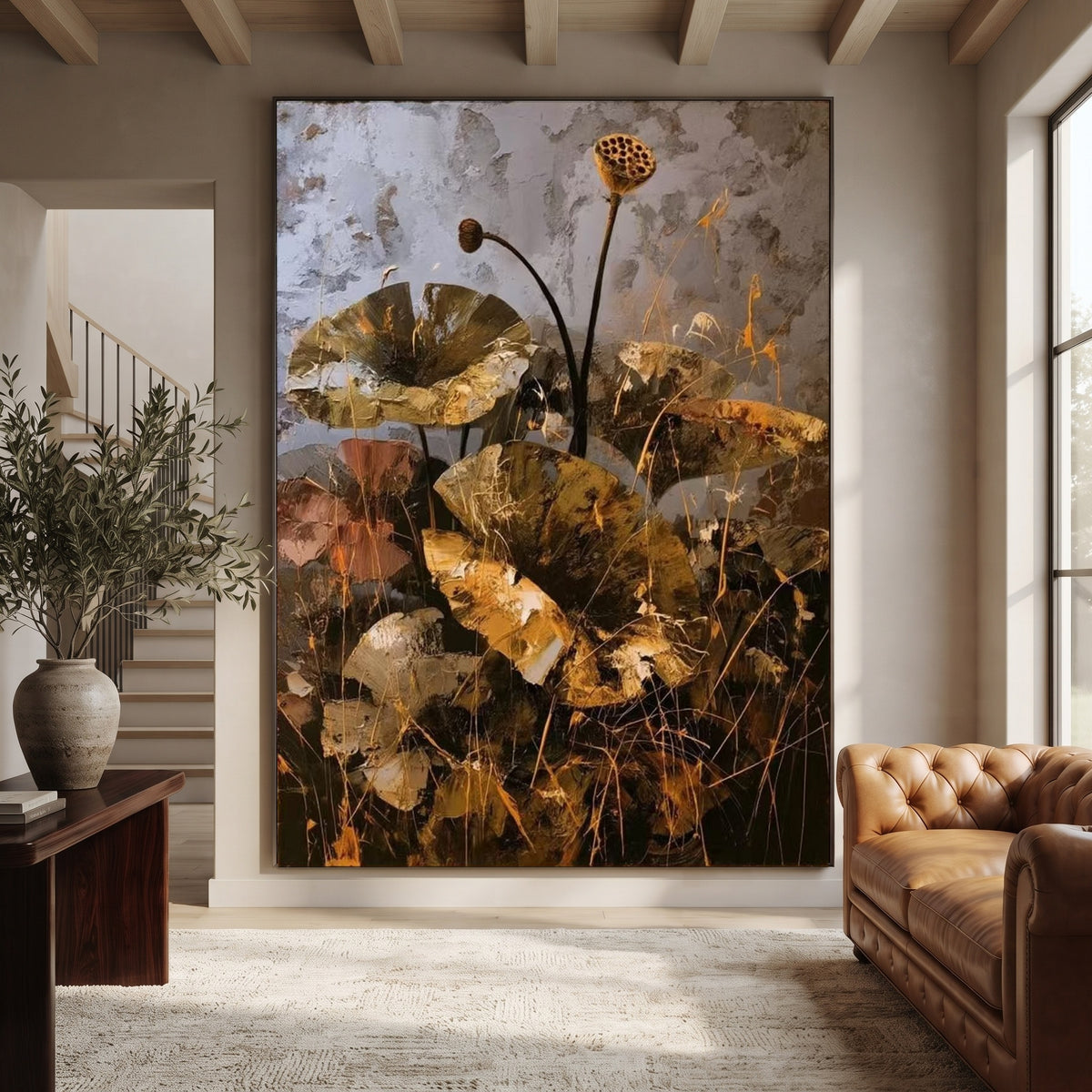 Lotus in Bronze Light displayed in a warm living-room setting