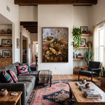 Lotus in Bronze Light - interior setting 4 - expressive contemporary art painting