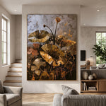 Lotus in Bronze Light - interior setting 5 - expressive contemporary art painting