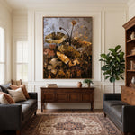 Lotus in Bronze Light - interior setting 7 - expressive contemporary art painting