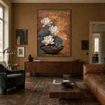 Lotus in Copper Silence - interior setting 4 - expressive contemporary art painting