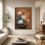Lotus in Copper Silence - interior setting 6 - expressive contemporary art painting