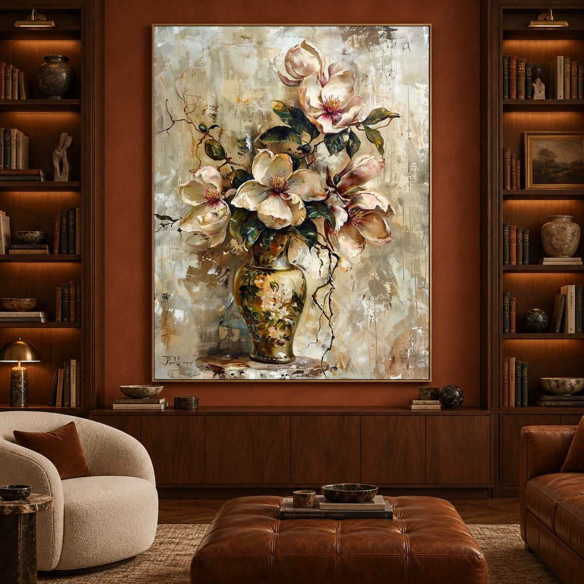 Magnolia Keepsake - front-view living-room hero - expressive contemporary art painting