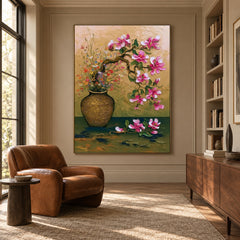 Magnolia on Green Velvet - front-view living-room hero - expressive contemporary art painting