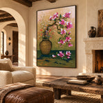 Magnolia on Green Velvet - oblique view - expressive contemporary art painting