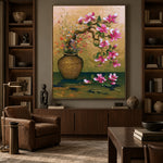 Magnolia on Green Velvet - interior setting 3 - expressive contemporary art painting