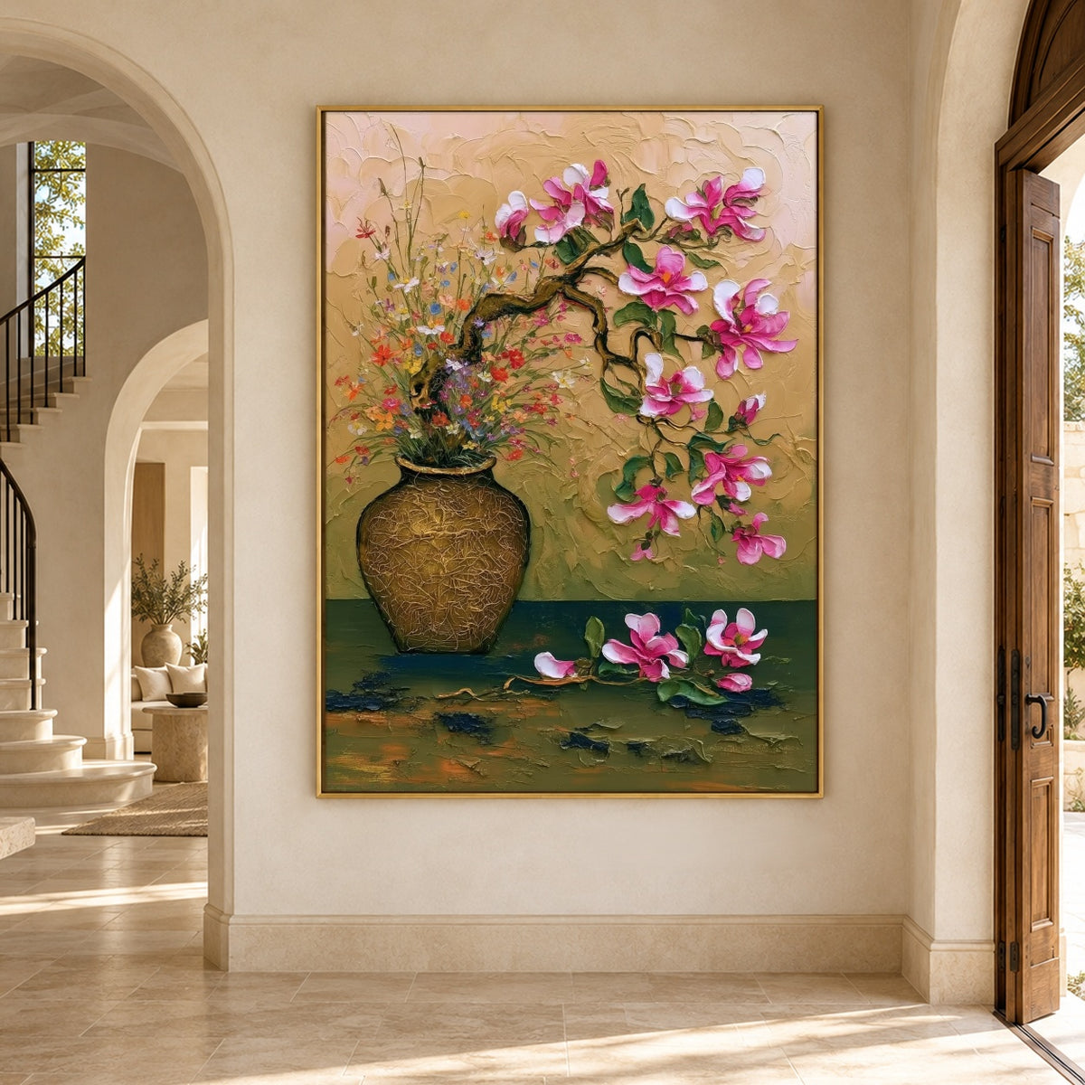 Magnolia on Green Velvet - interior setting 6 - expressive contemporary art painting