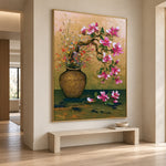 Magnolia on Green Velvet - interior setting 8 - expressive contemporary art painting