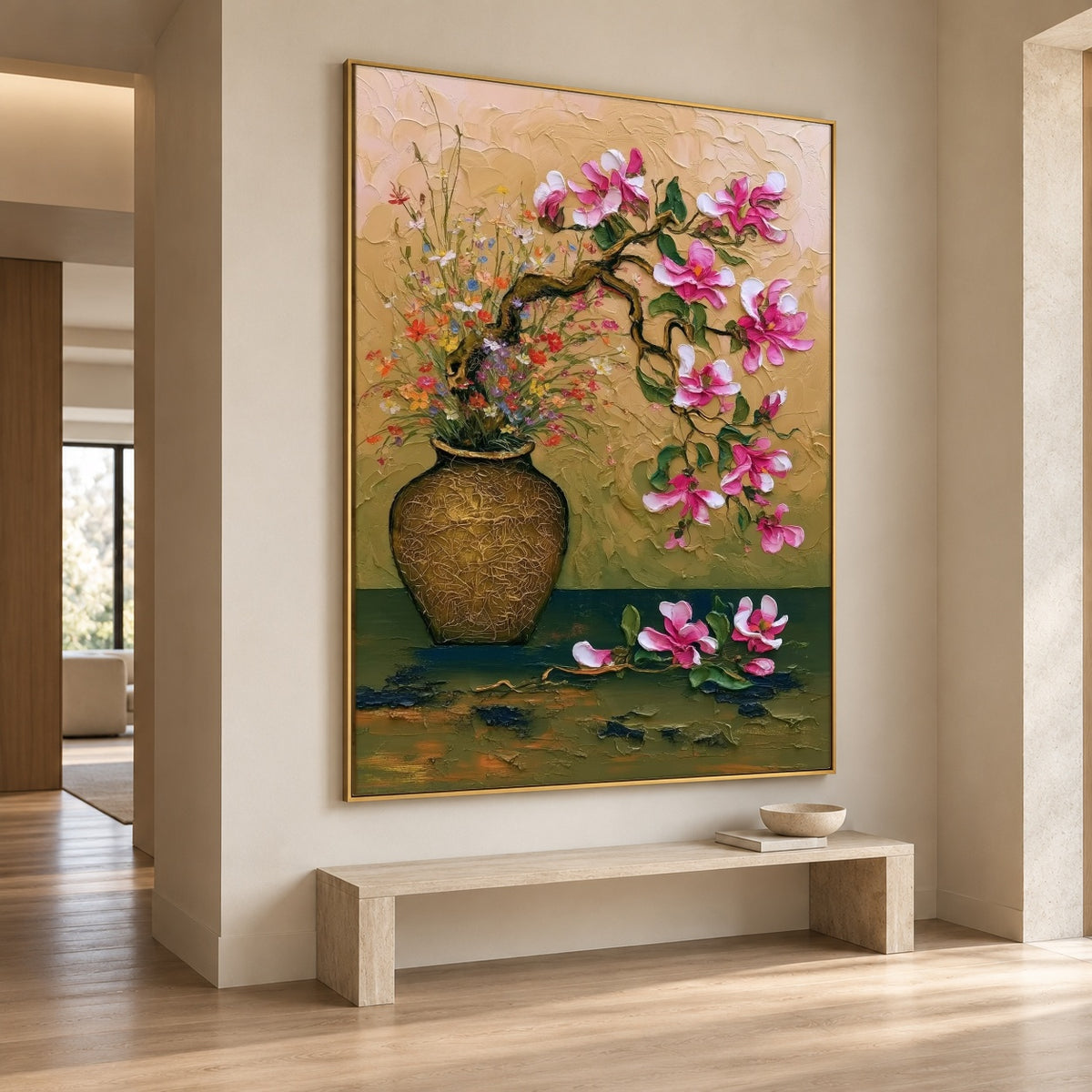 Magnolia on Green Velvet - interior setting 8 - expressive contemporary art painting