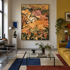 Marigold Garden at Dusk - front-view living-room hero - expressive contemporary art painting
