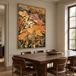 Marigold Garden at Dusk - oblique view - expressive contemporary art painting