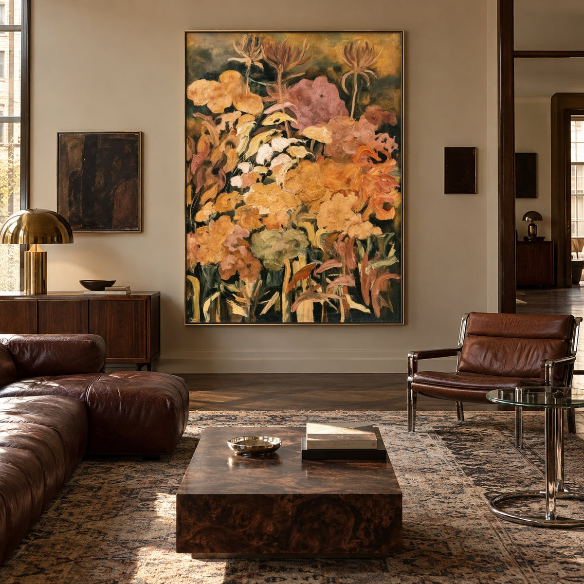 Marigold Garden at Dusk - interior setting 4 - expressive contemporary art painting