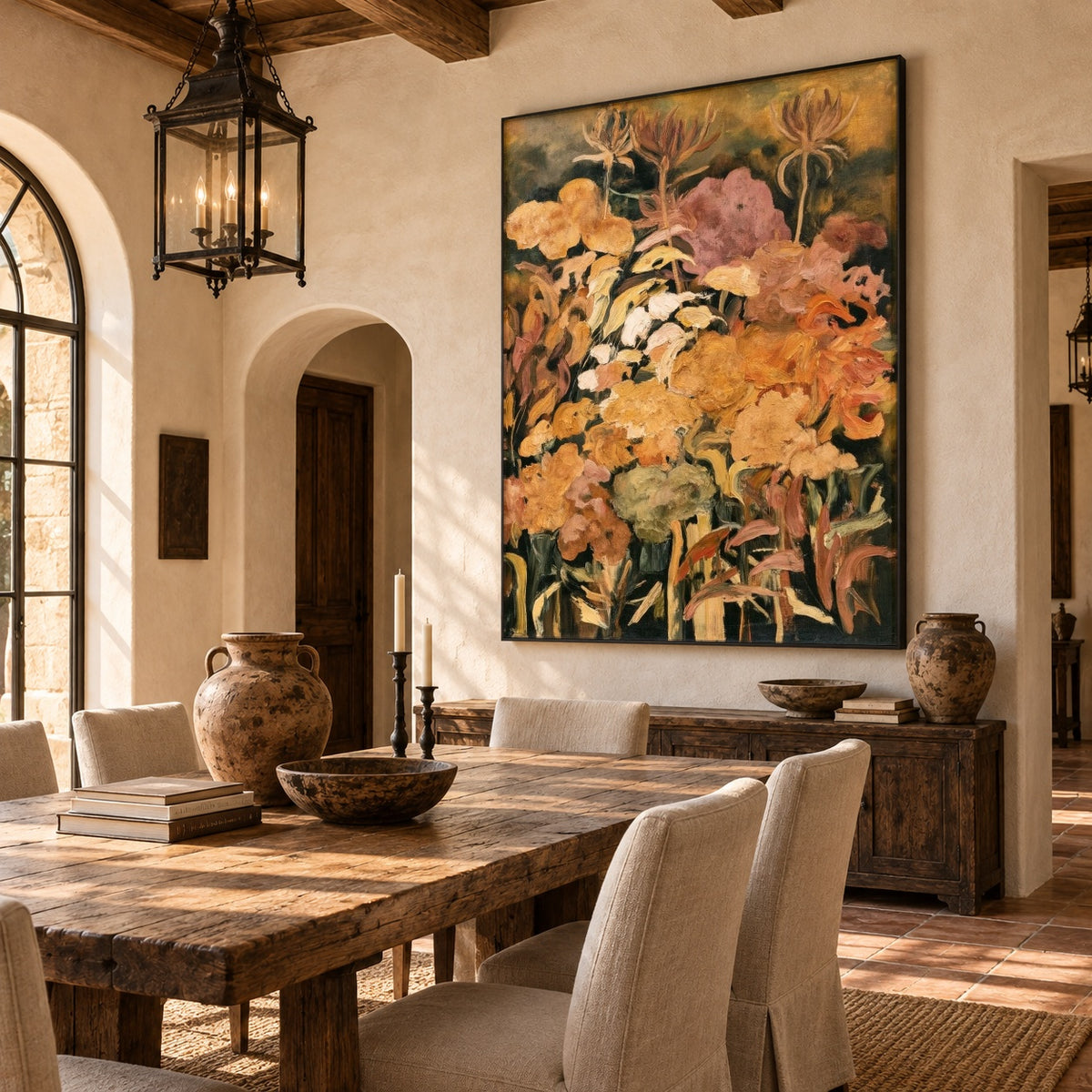 Marigold Garden at Dusk - interior setting 8 - expressive contemporary art painting
