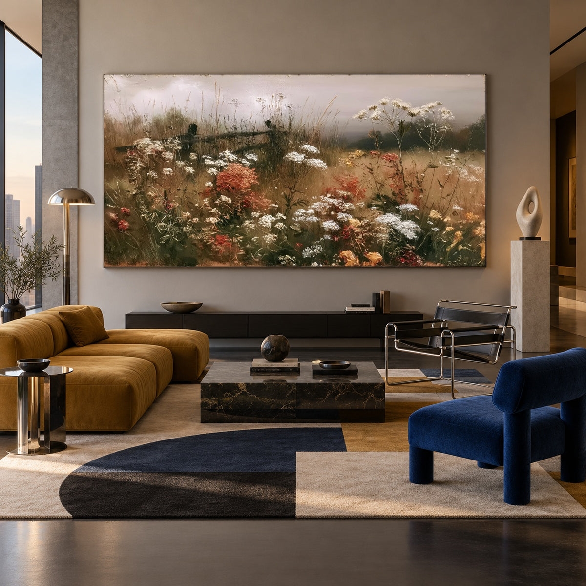 Meadow Before Dusk - distinct interior setting - panoramic wildflower meadow painting