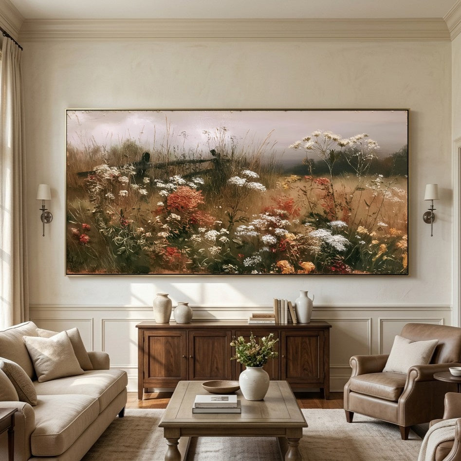 Meadow Before Dusk - distinct interior setting - panoramic wildflower meadow painting