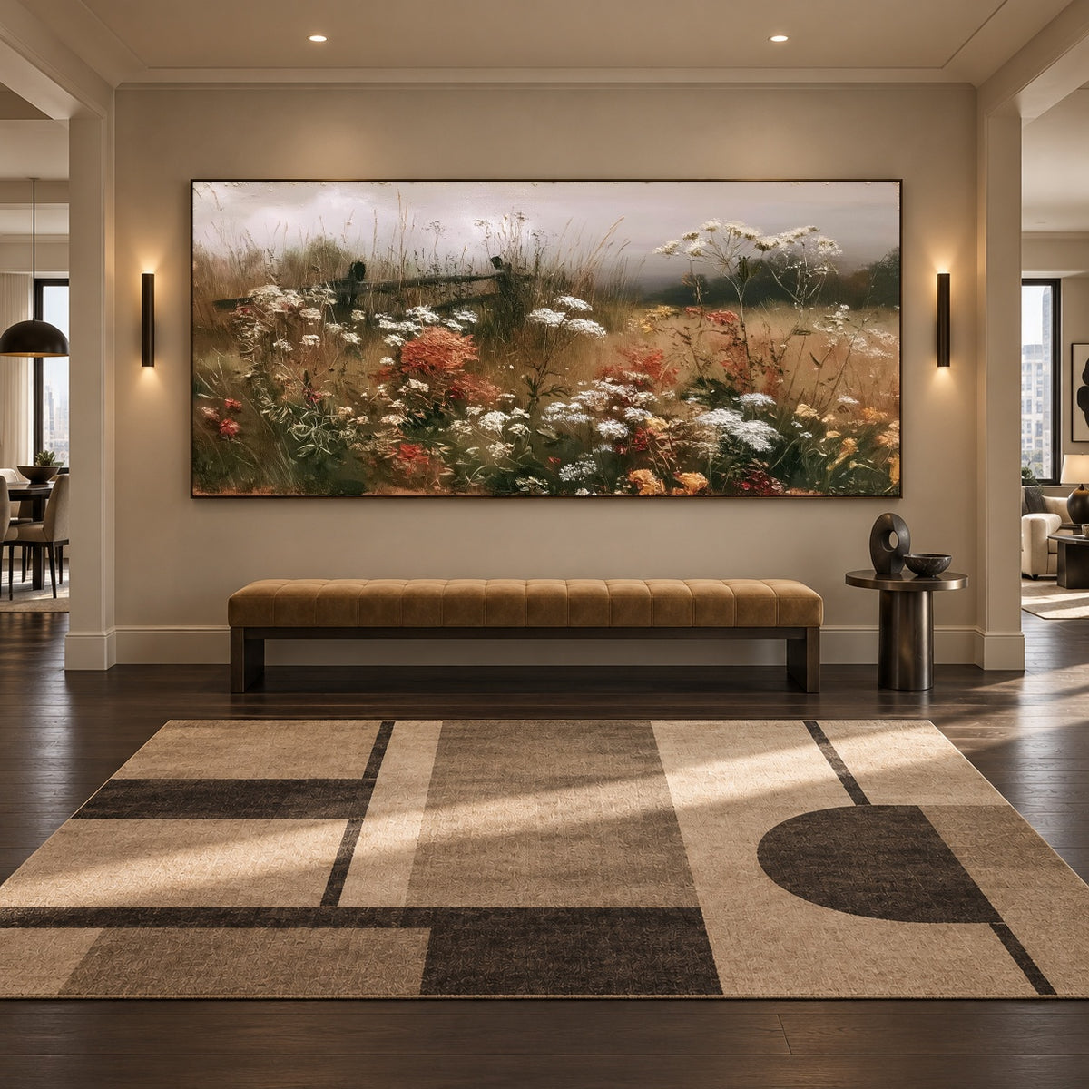 Meadow Before Dusk - distinct interior setting - panoramic wildflower meadow painting