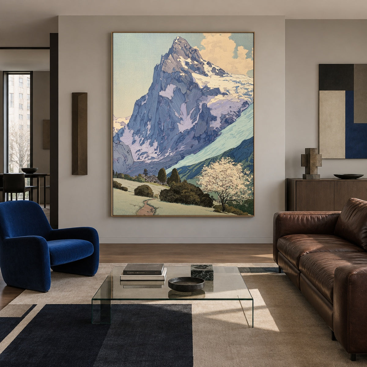 Meadow Below the Peak - front-view living-room hero - expressive contemporary art painting