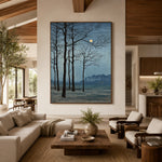 Moon Beyond Bare Branches - front-view living-room hero - expressive contemporary art painting