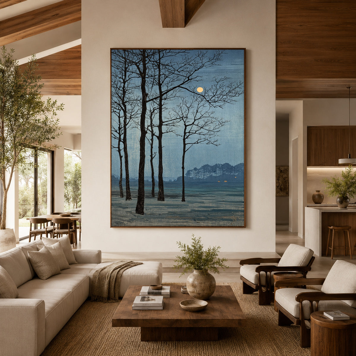 Moon Beyond Bare Branches - front-view living-room hero - expressive contemporary art painting