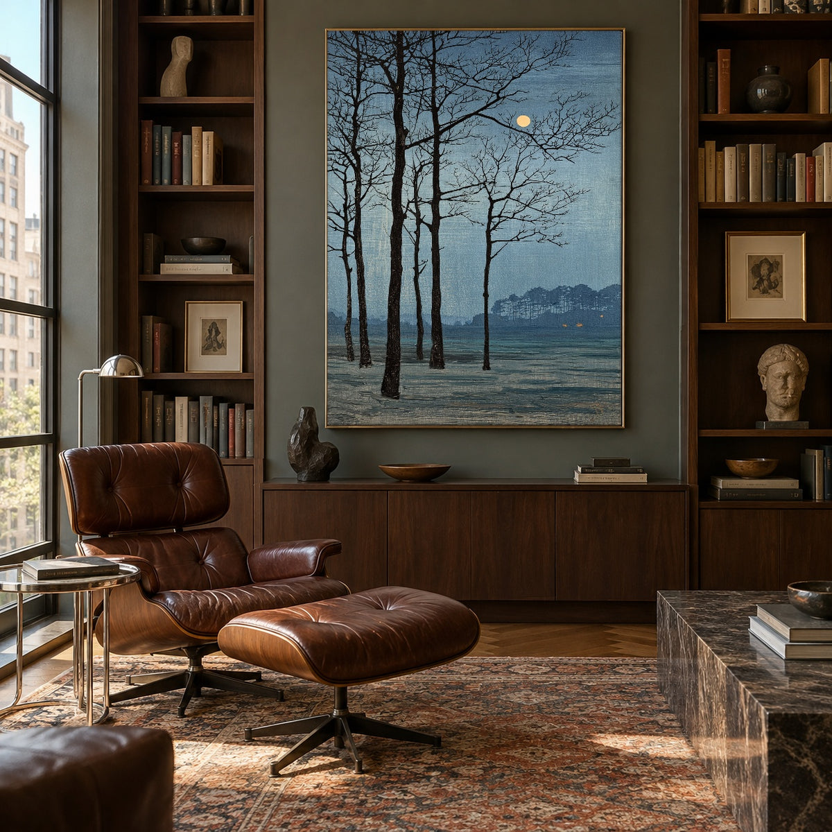 Moon Beyond Bare Branches - interior setting 3 - expressive contemporary art painting