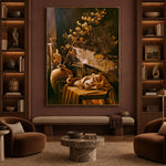 Ochre Branches at Home - front-view living-room hero - expressive contemporary art painting