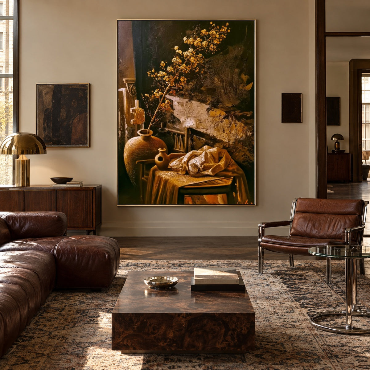 Ochre Branches at Home - interior setting 4 - expressive contemporary art painting