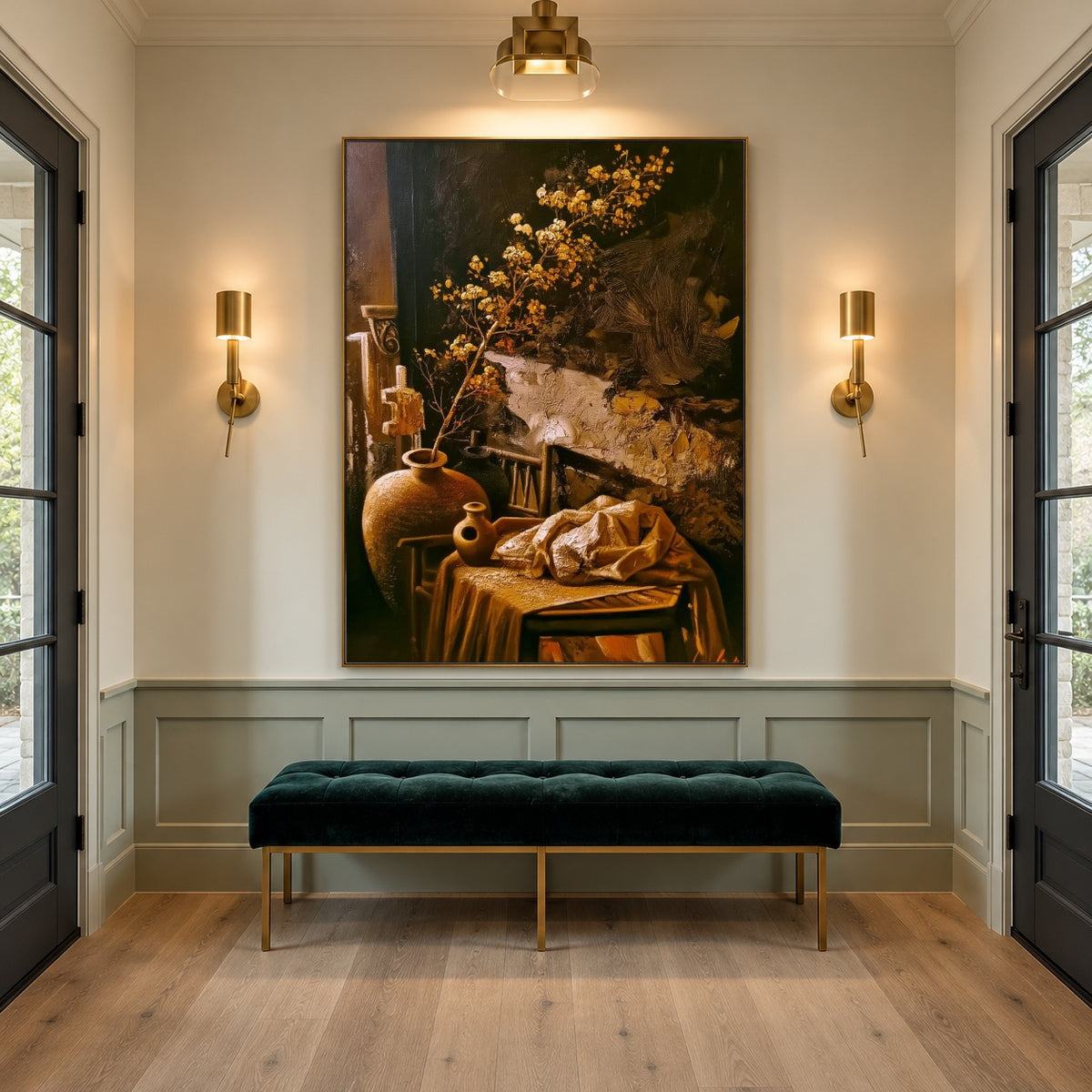 Ochre Branches at Home - interior setting 5 - expressive contemporary art painting