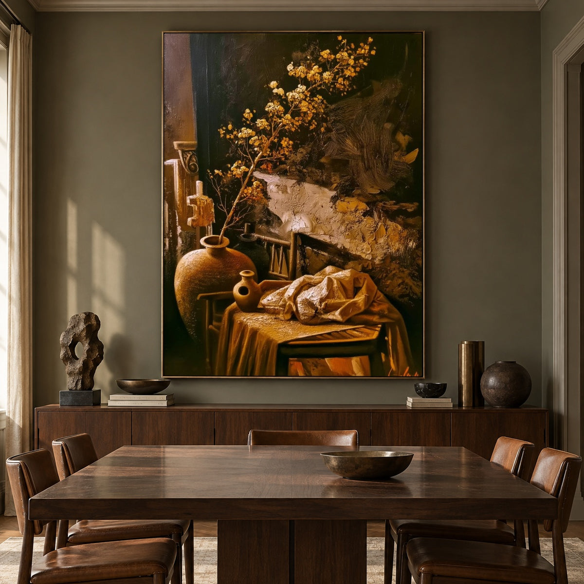 Ochre Branches at Home - interior setting 6 - expressive contemporary art painting