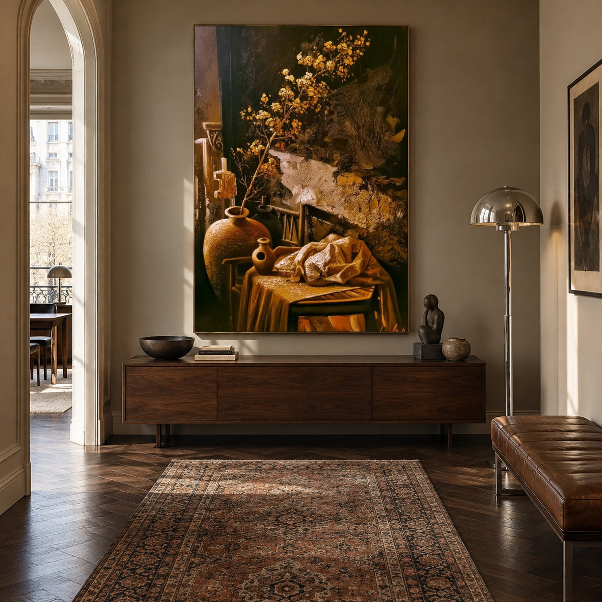 Ochre Branches at Home - interior setting 8 - expressive contemporary art painting