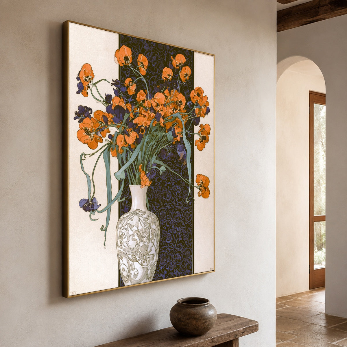 Orange Blossom Nocturne - oblique view - expressive contemporary art painting