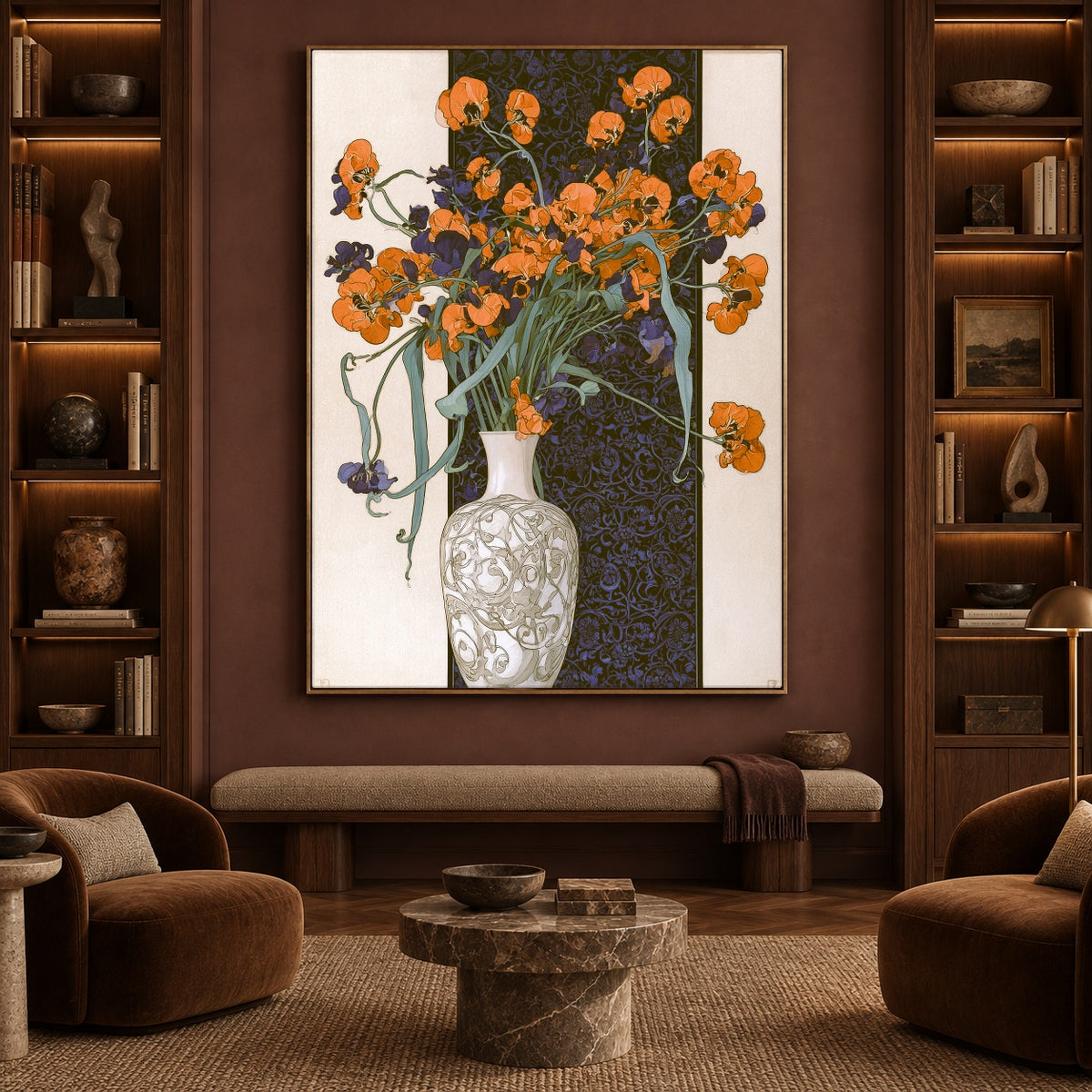 Orange Blossom Nocturne - interior setting 7 - expressive contemporary art painting