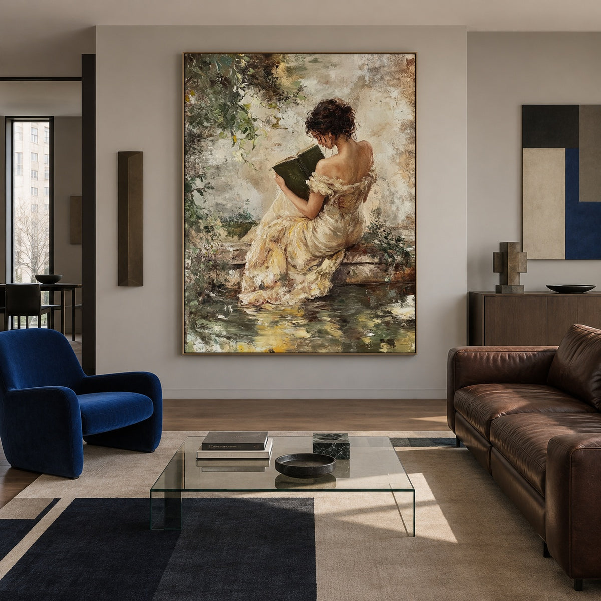 Pages Beside the Water - front-view living-room hero - expressive contemporary art painting