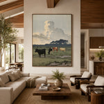 Pasture Beneath Towering Clouds - front-view living-room hero - expressive contemporary art painting