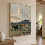 Pasture Beneath Towering Clouds - oblique view - expressive contemporary art painting