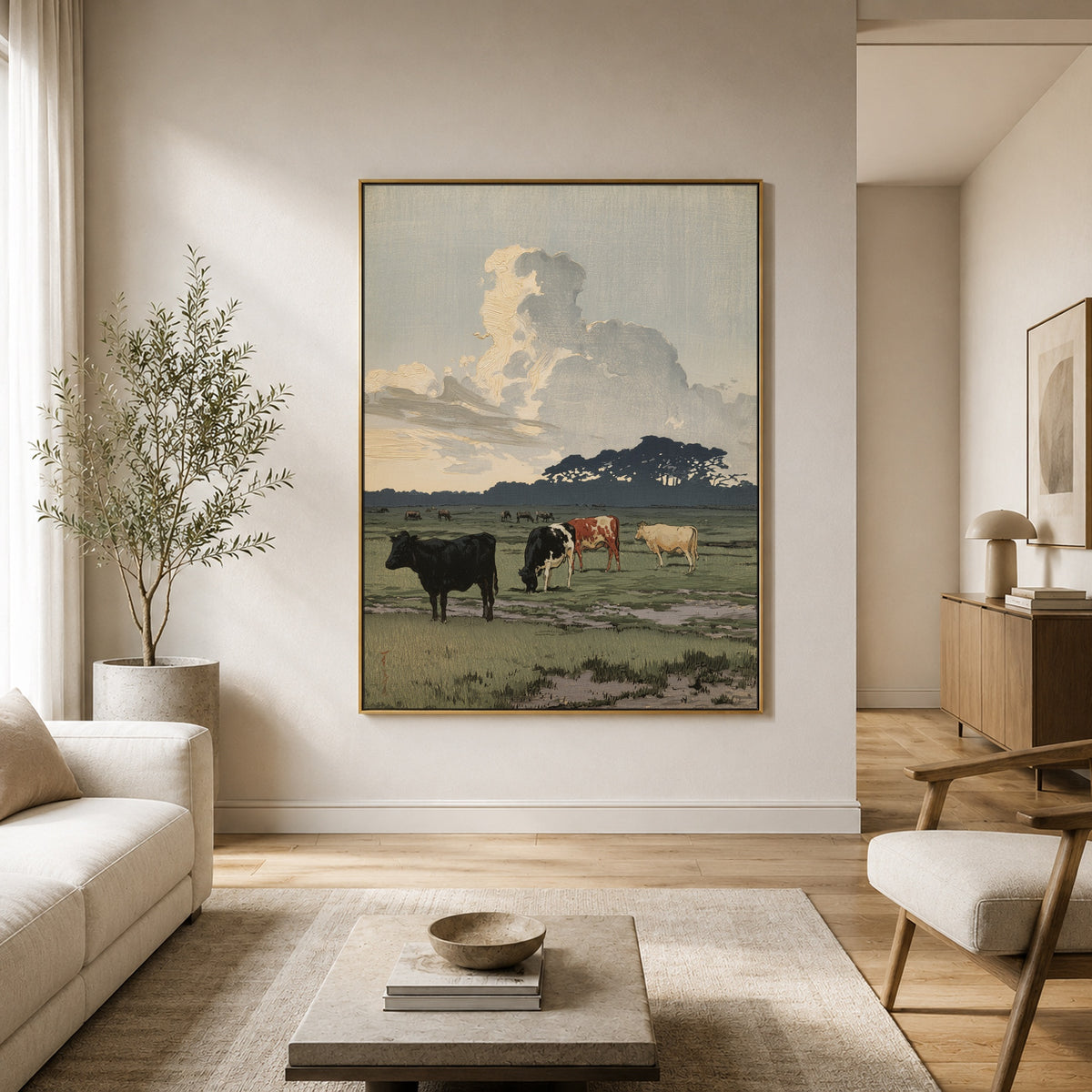 Pasture Beneath Towering Clouds - interior setting 4 - expressive contemporary art painting