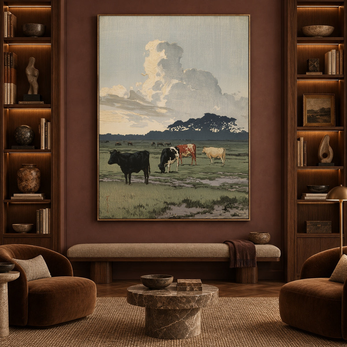 Pasture Beneath Towering Clouds - interior setting 7 - expressive contemporary art painting